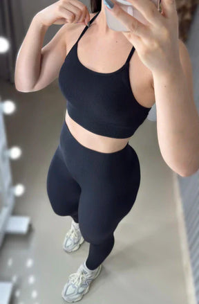 Conjunto de legging sem costura canelado power