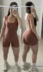 Macaquinho Action poliamida com compressão cappuccino