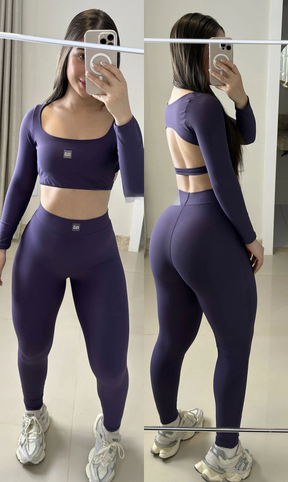 Conjunto Pulse de manga longa com legging roxo