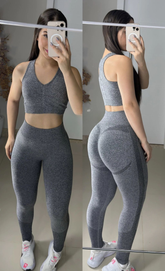 Conjunto de legging sem costura cinza mesclado