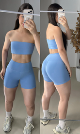 Conjunto Diva de short poliamida laranja com top faixa