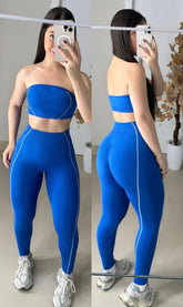 Conjunto BLUE de legging sem costura top faixa
